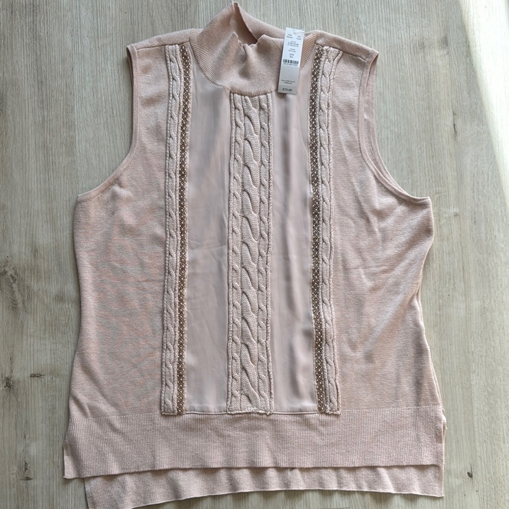 White House Black Market Sleeveless Knit Blouse in Blush